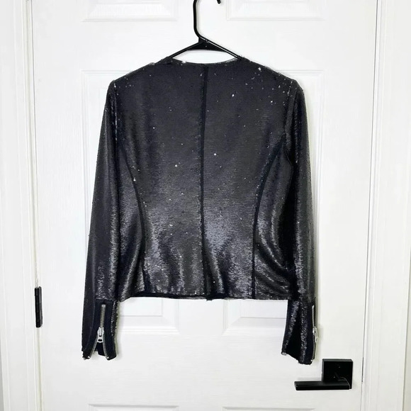 REBECCA TAYLOR Size 4 Black Sequin Moto Jacket Grunge - Picture 8 of 8